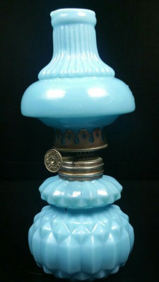 Miniature Blue Milk Glass Fairy Oil Lamp Leon 