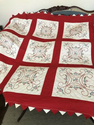 Red White Hand Stitched Quilt