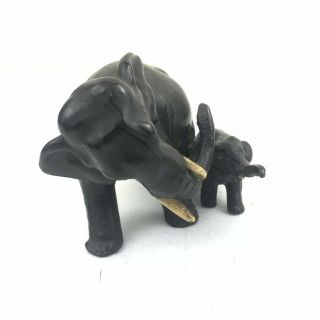 Vintage Cast Iron Mother And Baby Elephant Doorstop With Tusks Black 6 Inch 2