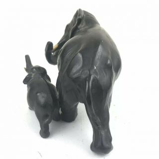 Vintage Cast Iron Mother And Baby Elephant Doorstop With Tusks Black 6 Inch 4