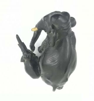 Vintage Cast Iron Mother And Baby Elephant Doorstop With Tusks Black 6 Inch 5