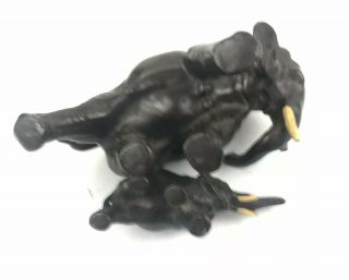 Vintage Cast Iron Mother And Baby Elephant Doorstop With Tusks Black 6 Inch 6