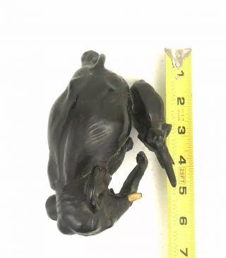 Vintage Cast Iron Mother And Baby Elephant Doorstop With Tusks Black 6 Inch 7