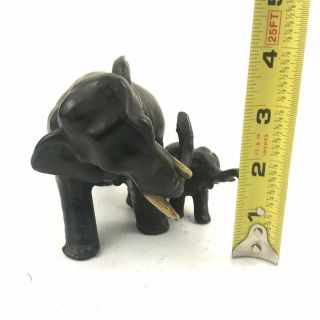 Vintage Cast Iron Mother And Baby Elephant Doorstop With Tusks Black 6 Inch 8