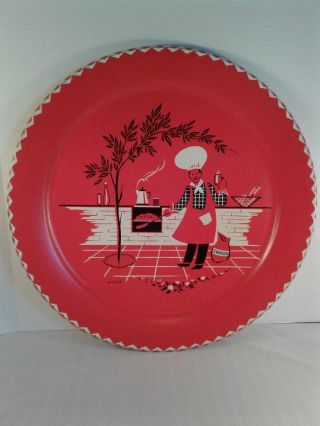 Large Vintage Round Metal Bbq Theme Serving Tray 17 " Across