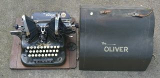 Antique Oliver No.  5 " Bat Wing " Standard Visible Typewriter W/ Cover & Wood Base