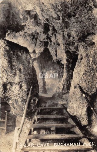 C56/ Buchanan Michigan Mi Real Photo Rppc Postcard C1930s Bear Cave Steps