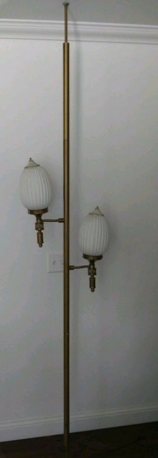 Floor To Ceiling Tension Pole Light Lamp Vtg Swag Modern Hanging Glass 1960s 70s