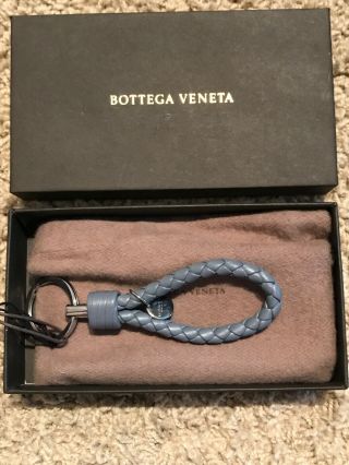 $230 Bottega Veneta Braided Loop Light Blue Key Ring Italy Keychain
