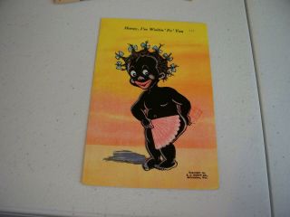 Vintage Antique Postcard Early Black Americana Comic " Waiting For You " Linen