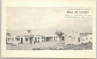 Albuquerque,  Nm Postcard " Mile Hi Court " Motel Route 66 Roadside C1950s