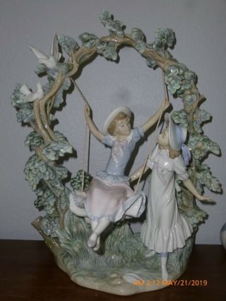 Lladro - Girls In The Swing 1366 - Retired In 1987 For $1,  200 - Large Wow