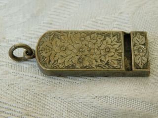Lovely Vintage Unusual Very Flat Silver Plated Ornate Decorated Small Whistle