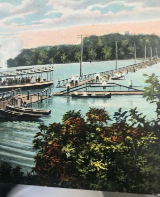 Muskegon Mi Early 1900’s Rare Antique Postcard The Float Bridge @ Lake Harbor