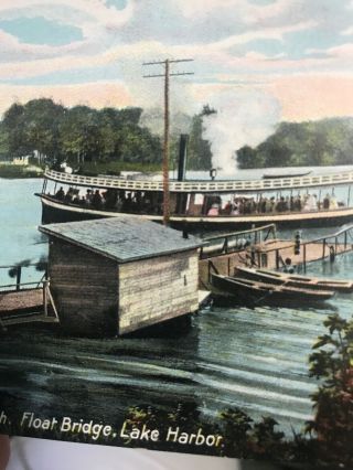 Muskegon MI Early 1900’s Rare Antique Postcard The Float Bridge @ Lake Harbor 3