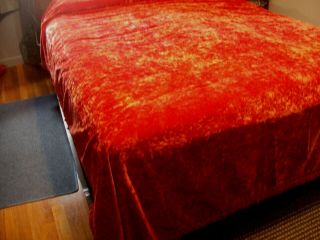 Vintage Crushed Velvet Bedspread Twin Size Burnt Orange W/fringe