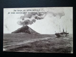 Ship Passing Stromboli Volcano - Possibly World War I