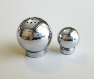 Chase Russel Wright Chrome Art Deco Salt And Pepper Spheres With Chrome Caps