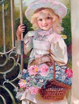 Antique Sunny Hours Postcard Victorian Girl In Gossamer White Embossed Germany