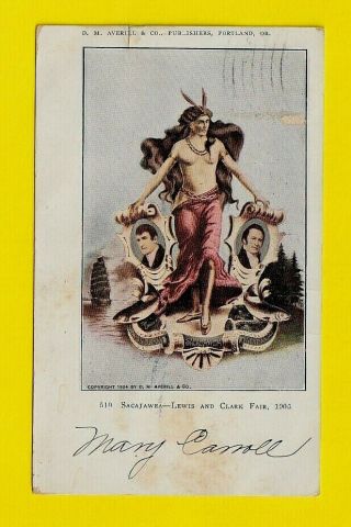 1905 Lewis & Clark Fair/ Exposition Postcard Semi - Nude Sacajawea & L&c Portraits