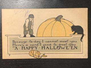 1910s A.  M Davis Halloween Postcard - Here 
