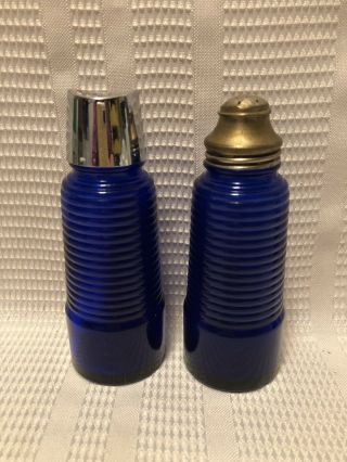 Vtg.  Cobalt Blue Ringed Glass - Salt & Pepper Shakers