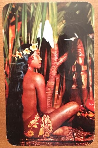 Bronze Tahitian Woman With Tiki Idol,  Polynesie Francaise Stamp,  Vtg Postcard
