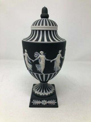 Wedgwood Black Jasperware Dancing Hours Urn Vase 1955 9.  5 "