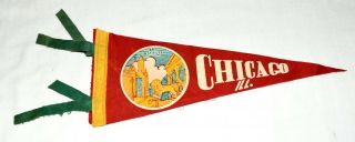 Vintage 1950s Chicago Illinois Red & Gold Felt Banner Flag Pennant