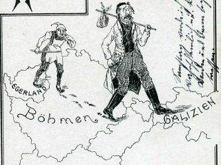 1901 Anti - Semitic ppc,  Jew as Hobo Being Chased from Bohemia to Galicia (Poland) 2