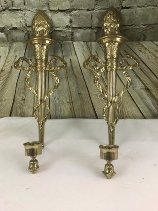 Pair Decorative Craft Inc.  Brass Wall Candle Sticks Pineapple Topper 19 " Long