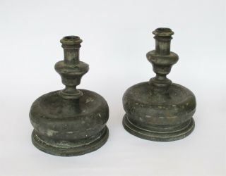Rare 17th/18th Century Portuguese Pewter Bulbous Candle Holders