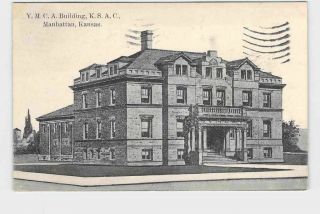 Antique Postcard Kansas Manhattan Y.  M.  C.  A.  Building Kansas State Ag College 1908
