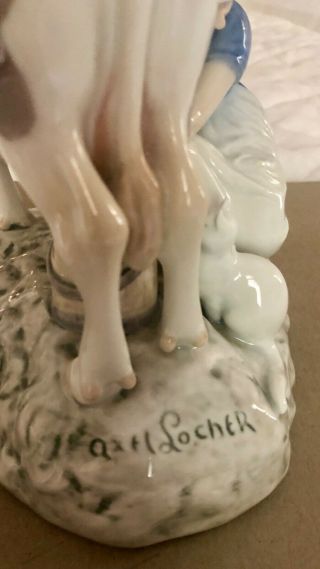 B&G Bing & grondahl Porcelain Maiden Milking Cow Figurine signed by Alex Locher. 3