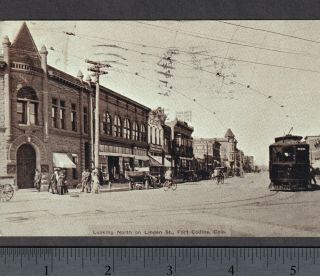 Historic Old Town Fort Collins Co 1911 Cancel Mall Street View Trolley Postcard