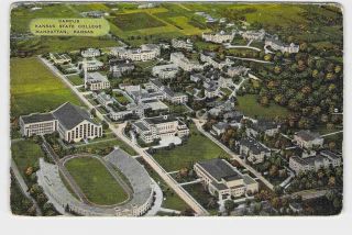 Vintage Postcard Kansas Manhattan Birds Eye View Kansas State College Campus Map