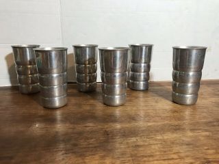 Vintage Set Of 6 1930s Art Deco Kromex Aluminum Drinking Tumblers Cups