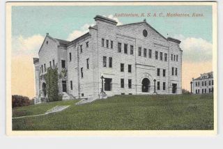 Antique Postcard Kansas Manhattan Auditorium Kansas State Ag College Never Posta