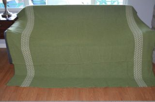 Vintage Baron Woolen Mills Wool Blanket Green W Checker 82 X 70 Camping