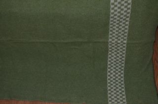 Vintage BARON WOOLEN MILLS Wool Blanket Green w Checker 82 x 70 Camping 6