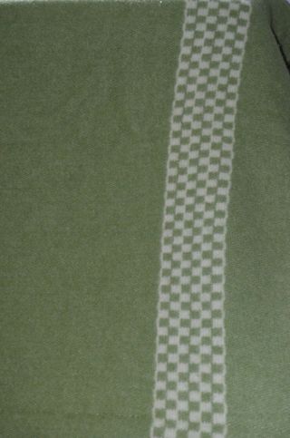 Vintage BARON WOOLEN MILLS Wool Blanket Green w Checker 82 x 70 Camping 8