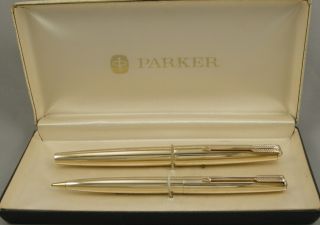Parker 61 Presidential 14kt Solid Gold Fountain Pen & Pencil Set - 1960 