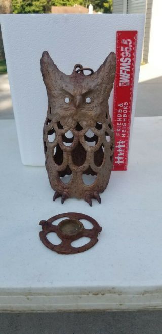 Vintage Cast Iron Owl Lantern Candle Holder Vintage Halloween Bottom