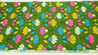 Vintage Heavy Twill Floral Fabric,  1960 ' s - 1970 ' s,  Mod Flowers on Green,  3 Yds 2
