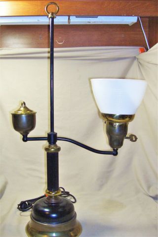 Vintage 1930s Library Bridge Table Desk Lamp W Milk Glass Diffuser Exc Cond 5526