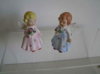 Vintage Christmas Schmid Bros Littlest Angel Figurines Holding Flowers With Id