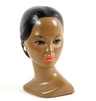Vintage Marwal African American Asian Black Woman Bust Chalkware Head Mannequin