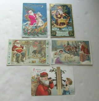Antique Christmas Postcards Santa Claus Horse Telephone Embossed Clapsaddle