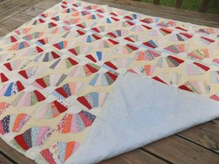 Antique Vintage 1930s - 40s Handmade Feed Sack Grandmothers Fan Quilt 65 