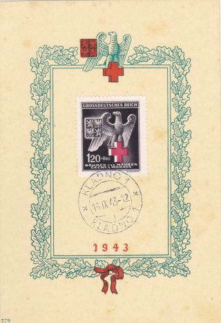 Ww2 German Commemorative Stamp Holiday Sheet 1943 Germany Bohemia Moravia Red